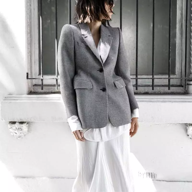 Gray Tailored Plaid Blazer Dress