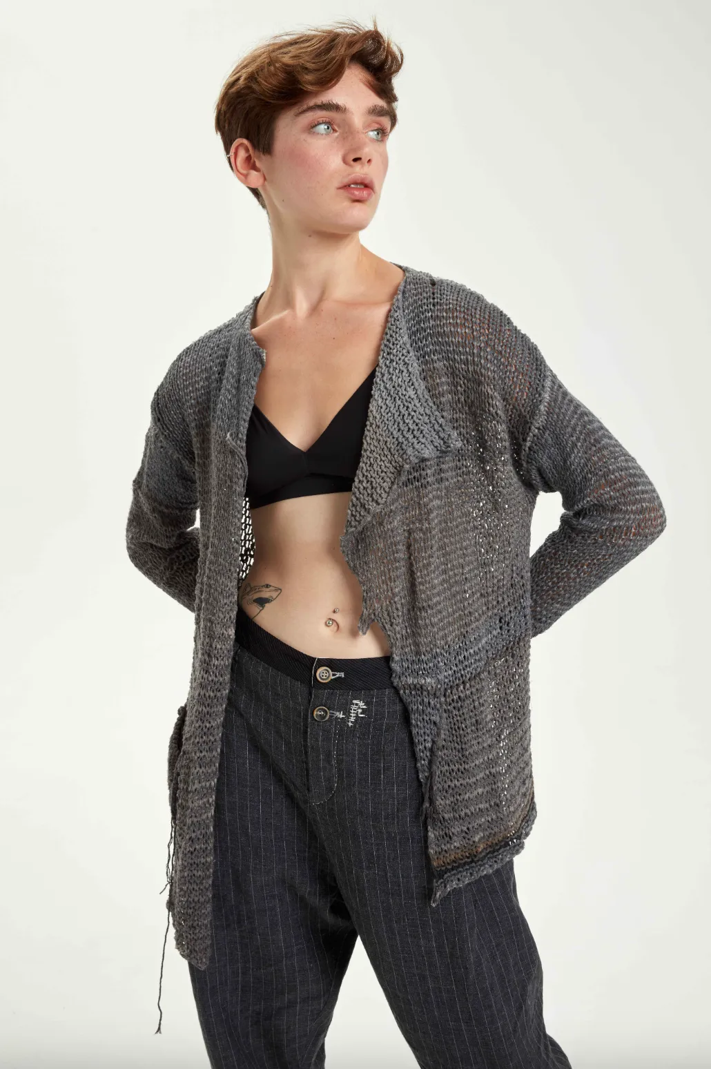 Hand Knitted Cotton Cardigan - Original Anthracite