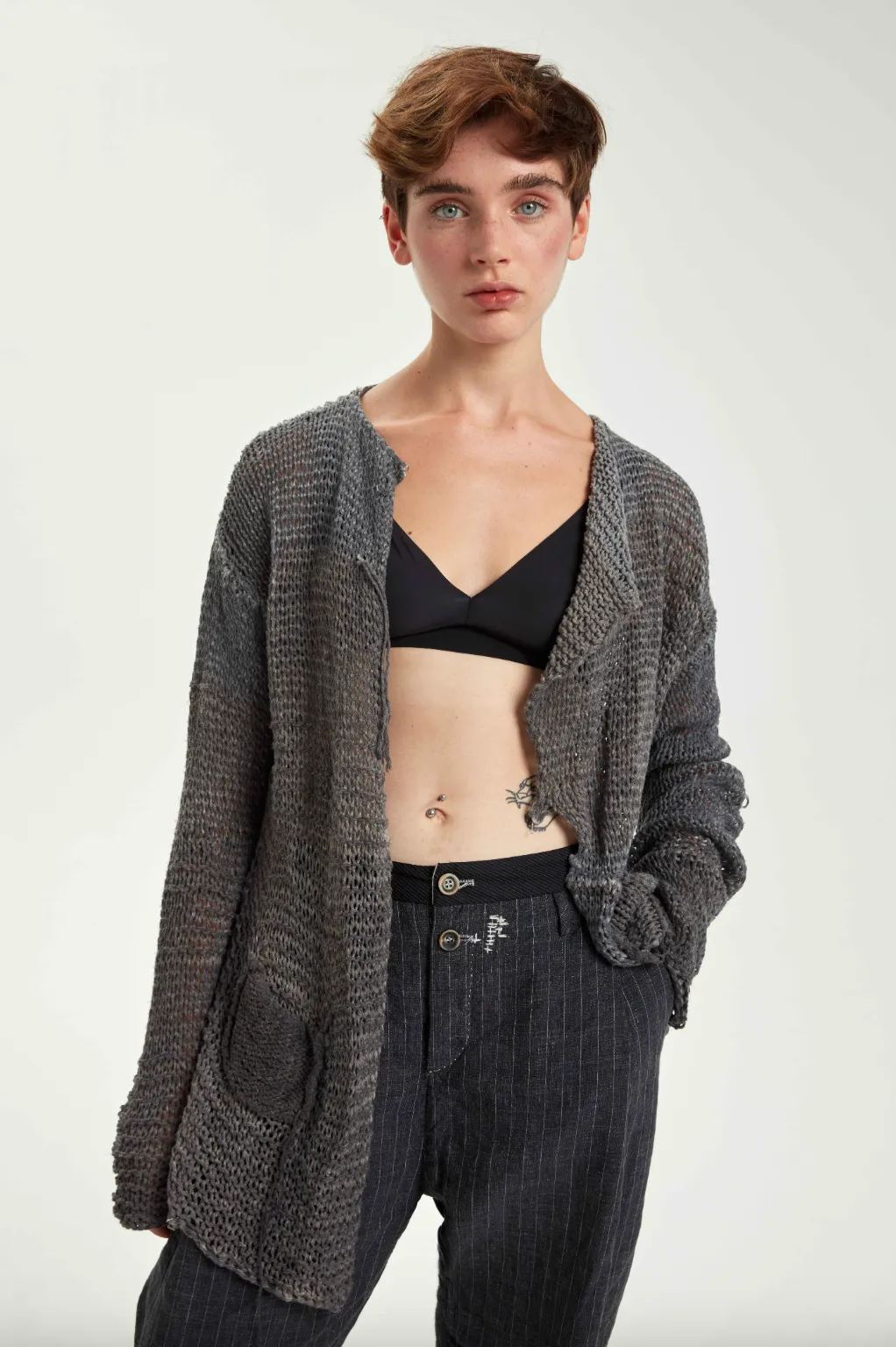 Hand Knitted Cotton Cardigan - Original Anthracite