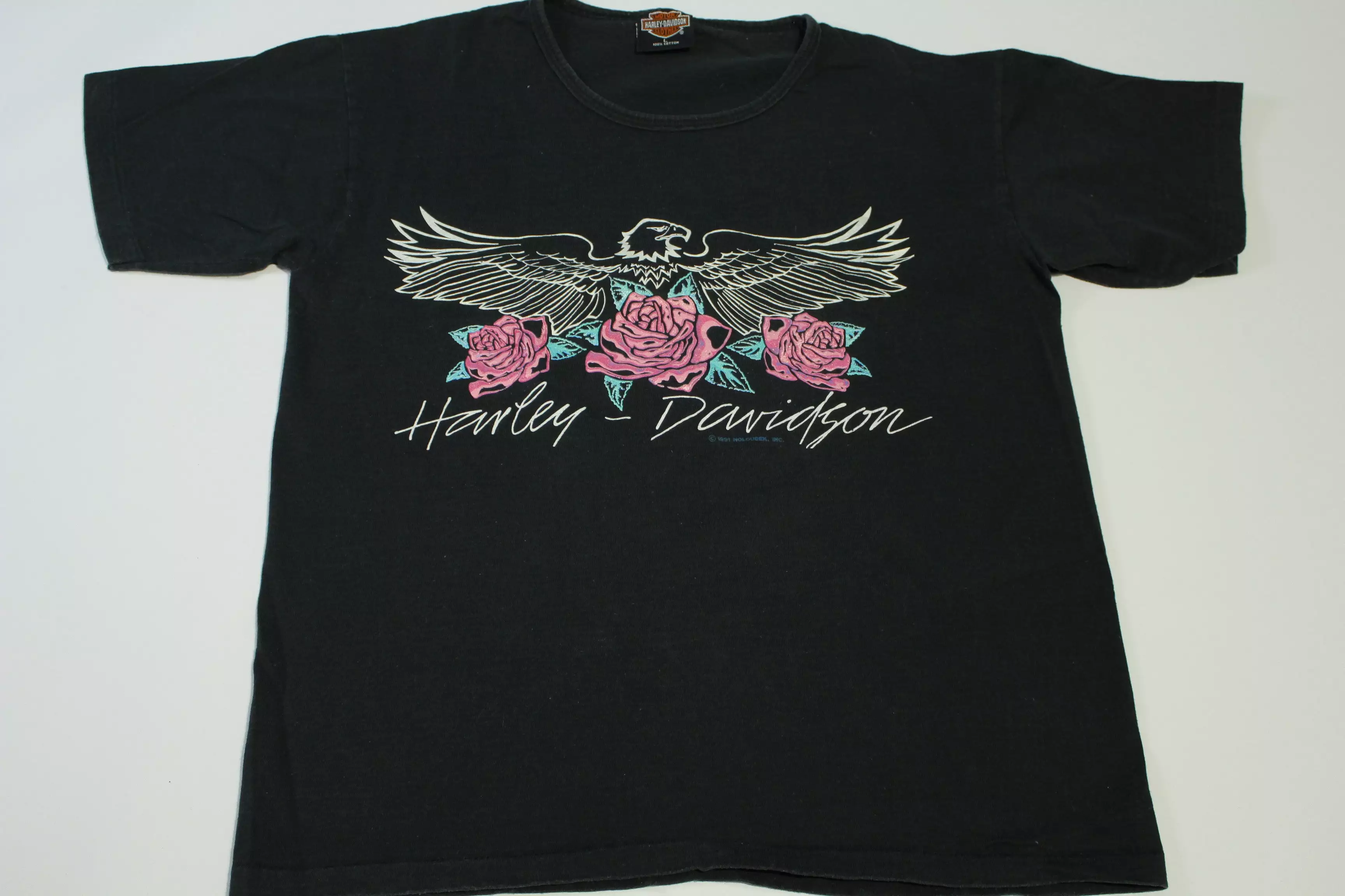 Harley Davidson Holoubek Made in USA Vintage 90's Eagle Roses Van Nuys California T-Shirt