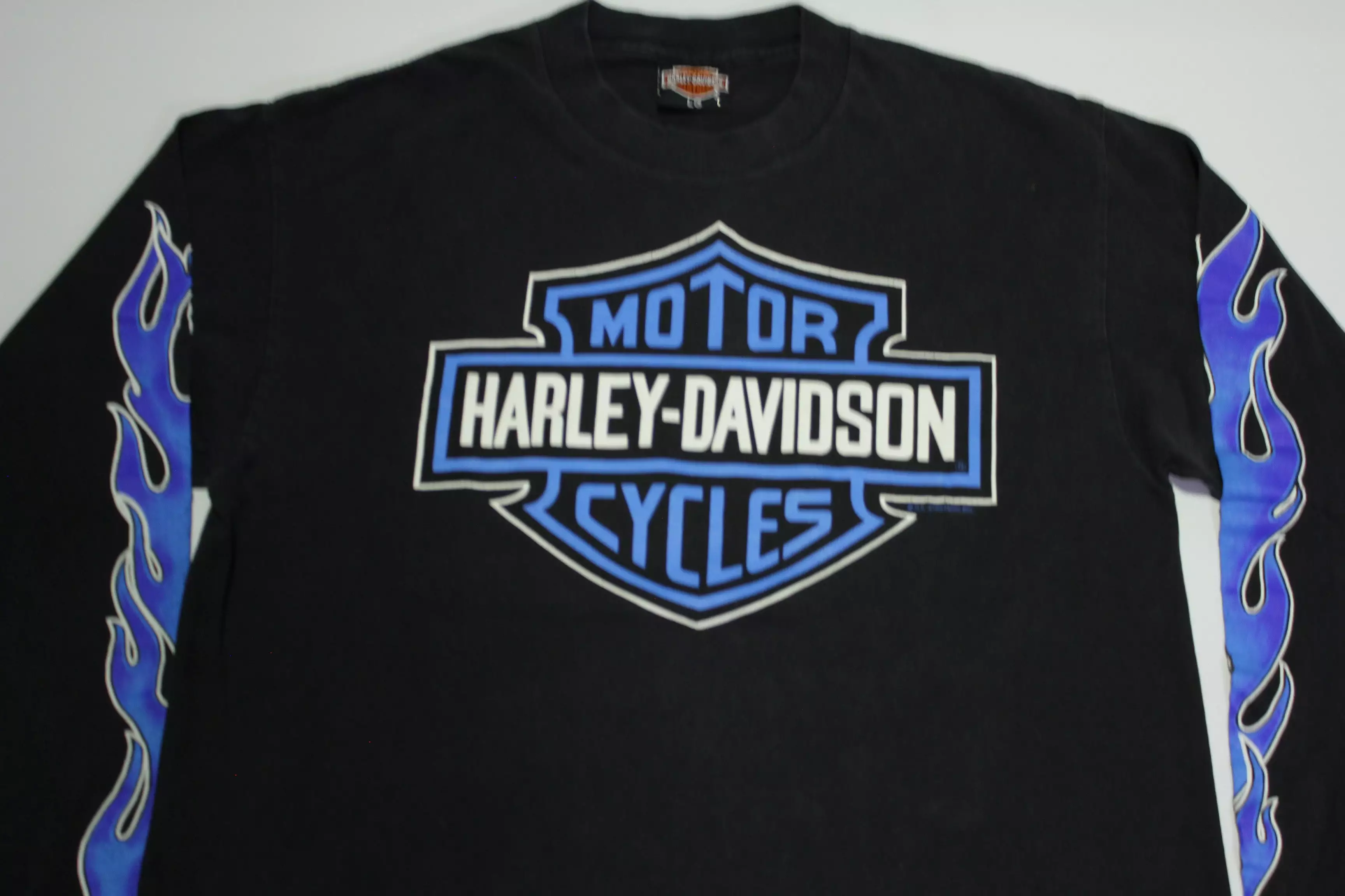 Harley Davidson Motorcycles HD Vintage 80's 90's Long Sleeve Blue Flames T-Shirt