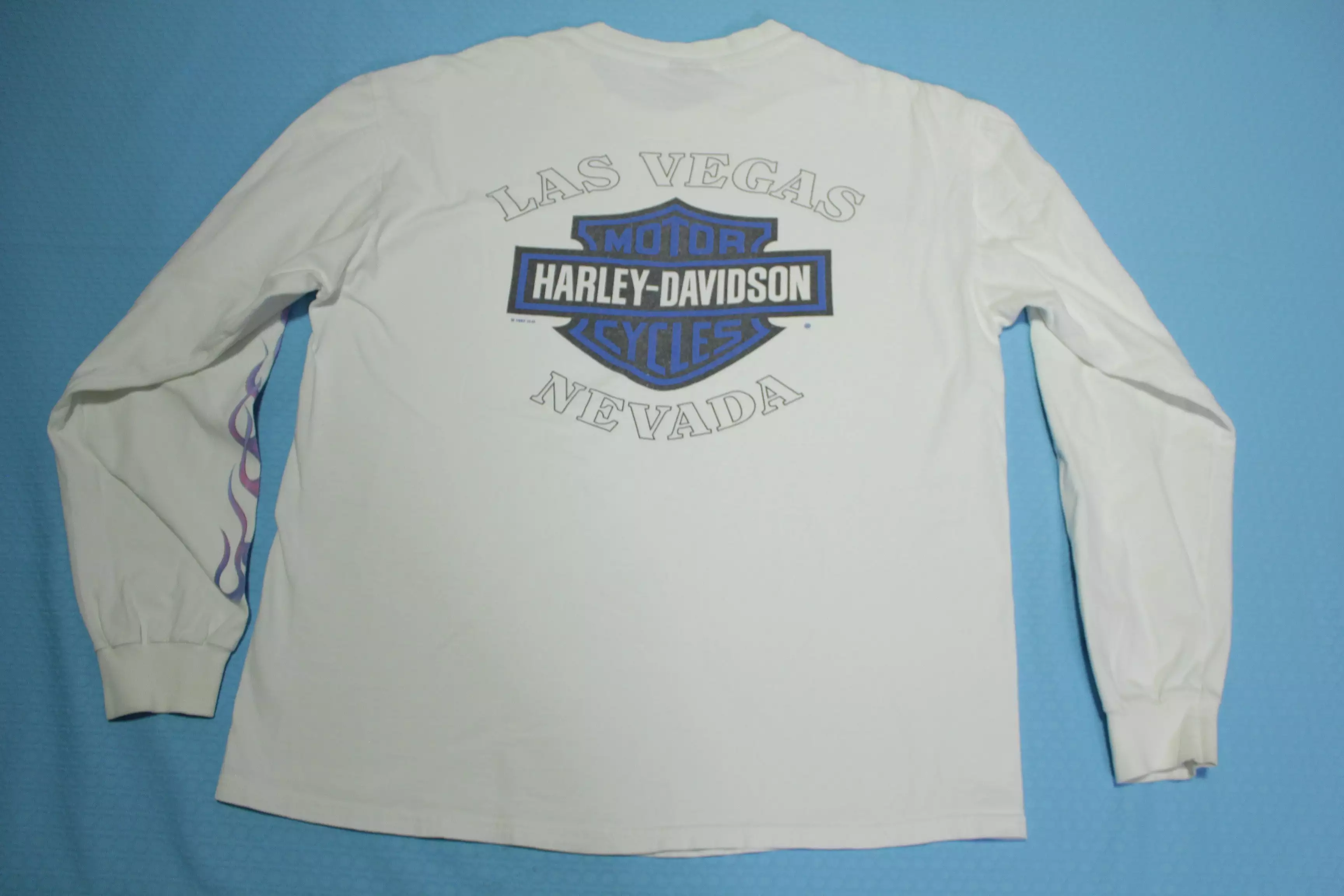 Harley Davidson Motorcycles Vintage 90's Las Vegas Nevada 1997 Long Sleeve Flames T-Shirt