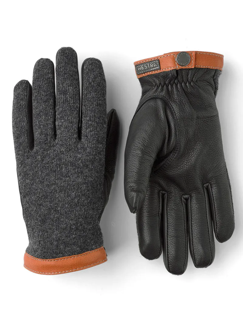 Hestra Deerskin Wool Tricot Gloves Charcoal Black