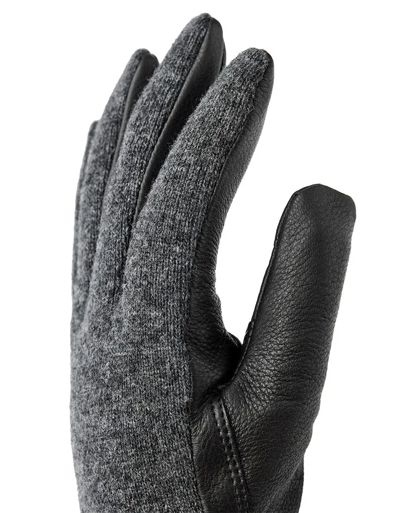 Hestra Deerskin Wool Tricot Gloves Charcoal Black