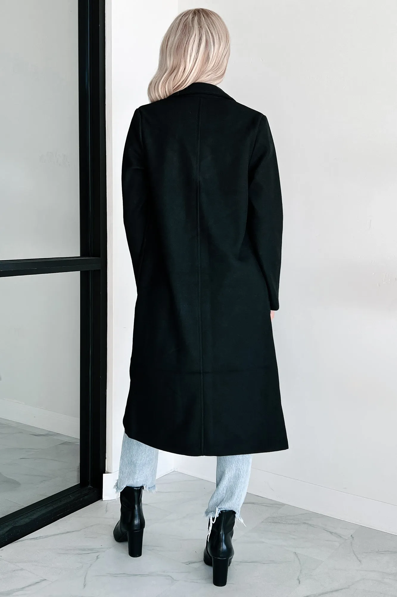 It's A Long Story Brushed Fleece Long Coat (Black)