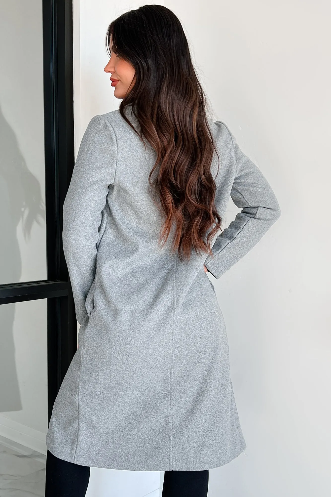 It's A Long Story Brushed Fleece Long Coat (Grey)