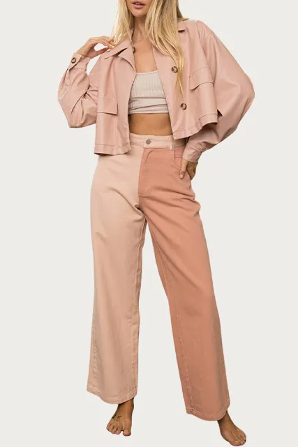 JENNY TWO-TONE HIGH-RISE WIDE-LEG JEANS