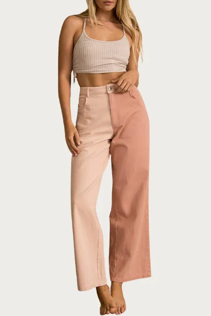 JENNY TWO-TONE HIGH-RISE WIDE-LEG JEANS