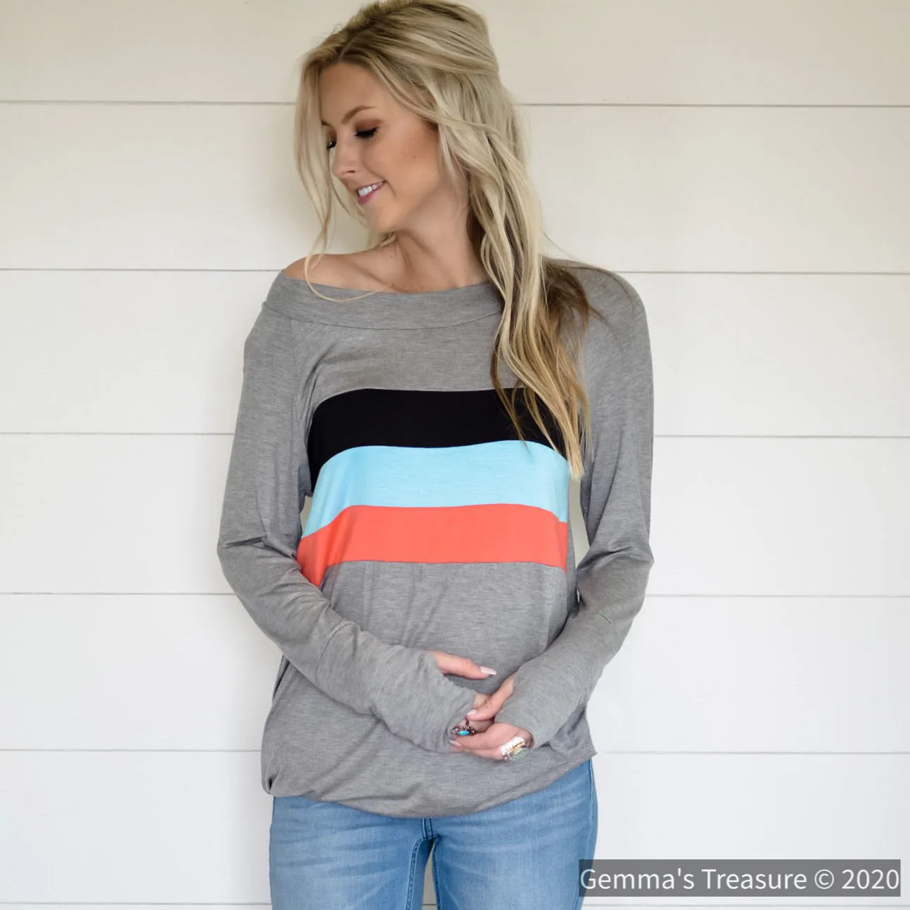 Jersey Striped Top with Thumbholes