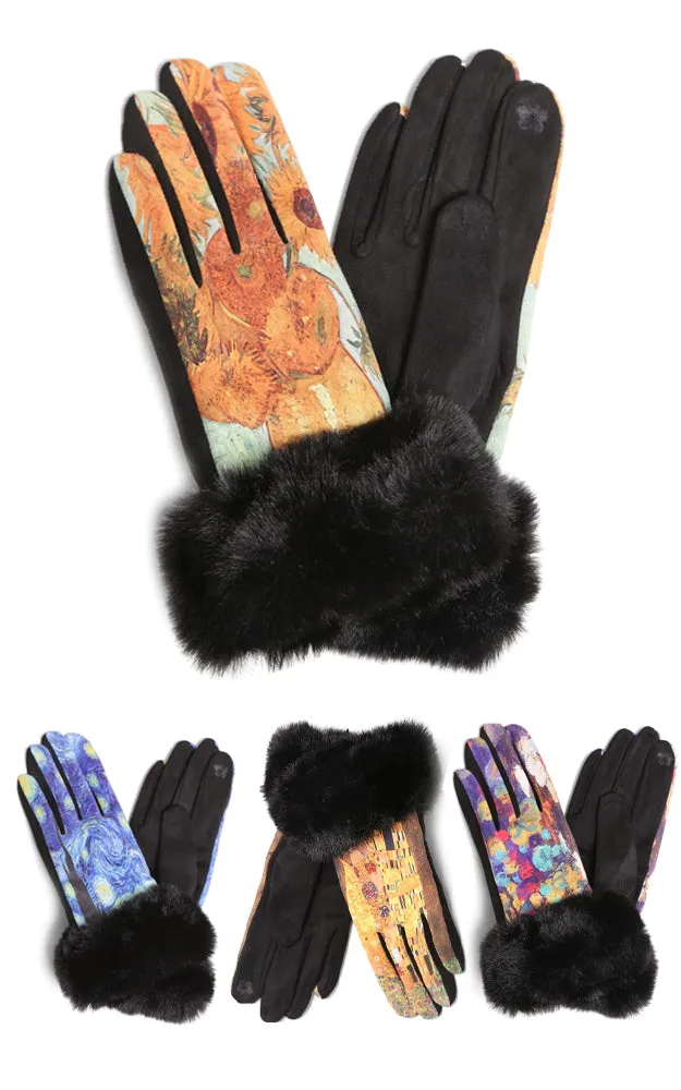 JG901 Painting Faux Fur Cuff Screen Touch Gloves (12prs Pack)