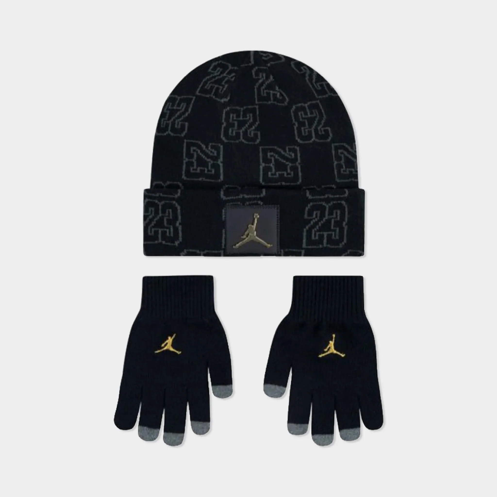 Jordan Junior's Monogram Beanie Set Black / Gold