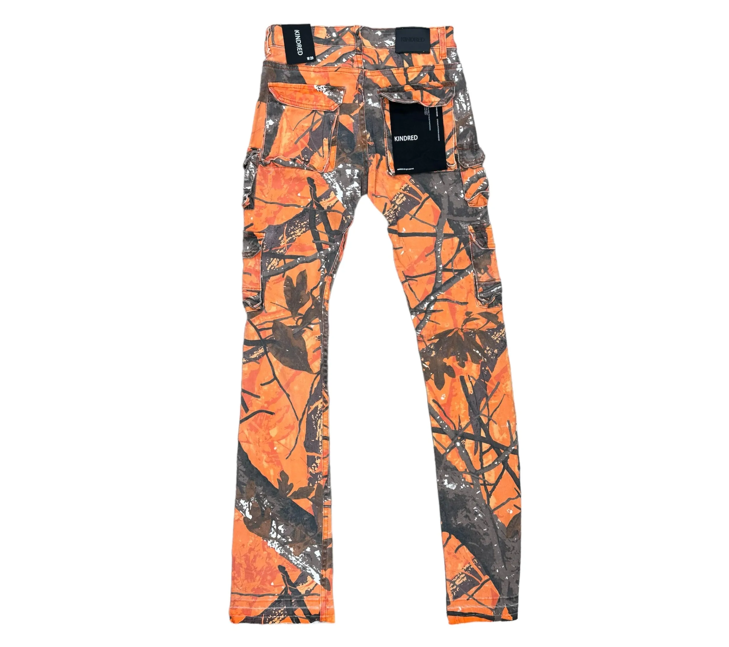 Kindred Camo Cargo Orange Stacked Flare Jeans