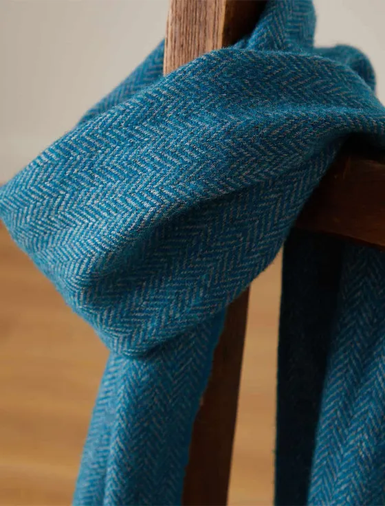 Lambswool Scarf - Blue Herringbone