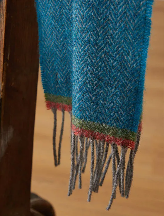 Lambswool Scarf - Blue Herringbone