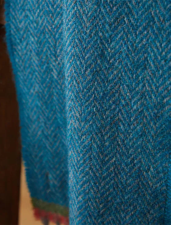 Lambswool Scarf - Blue Herringbone