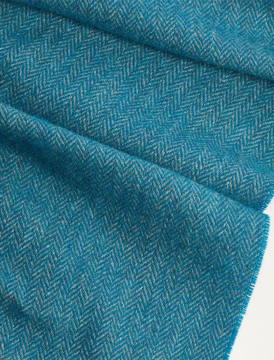 Lambswool Scarf - Blue Herringbone