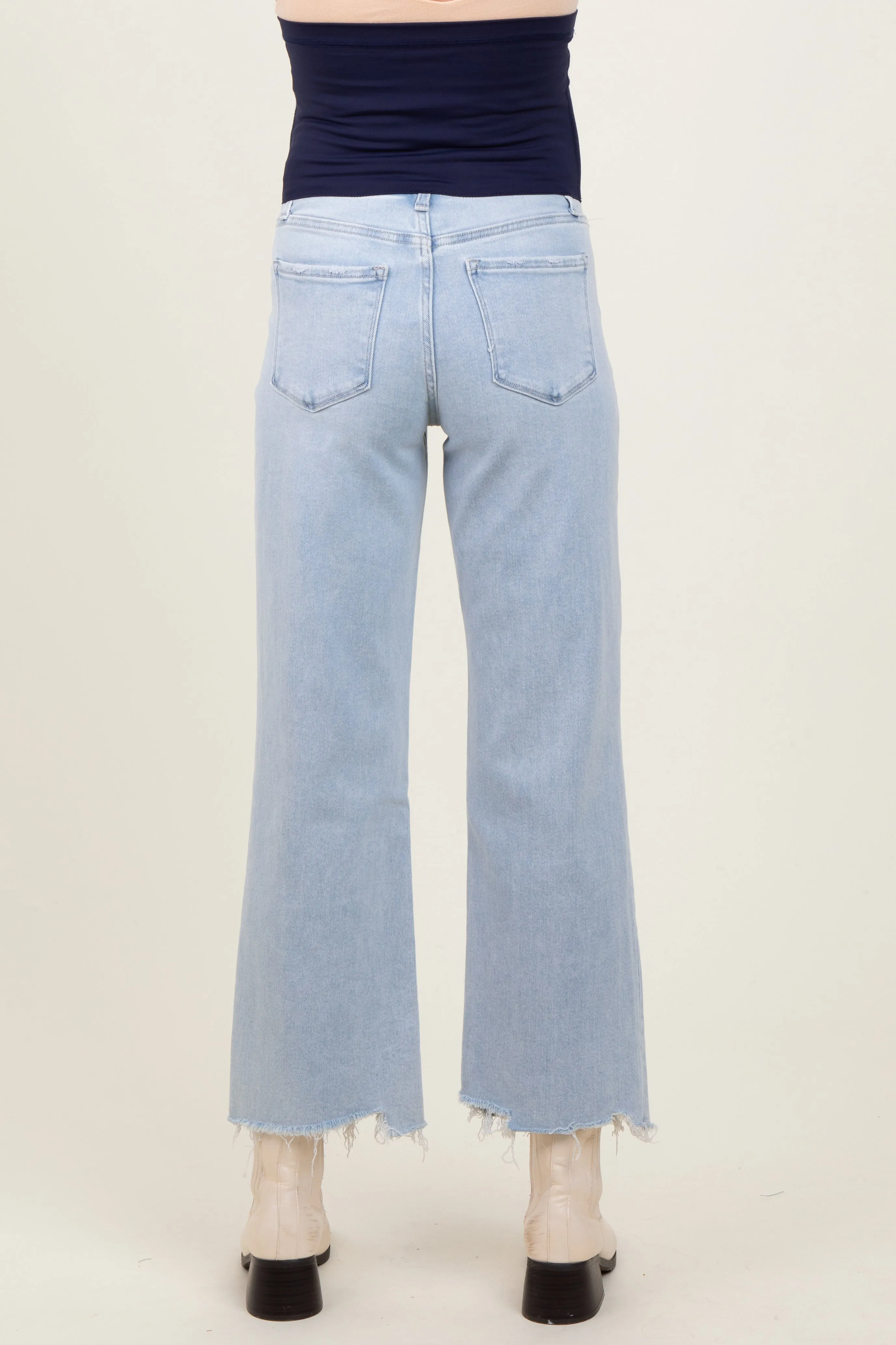 Light Blue Distressed Hem Slim Wide Leg Maternity Jeans