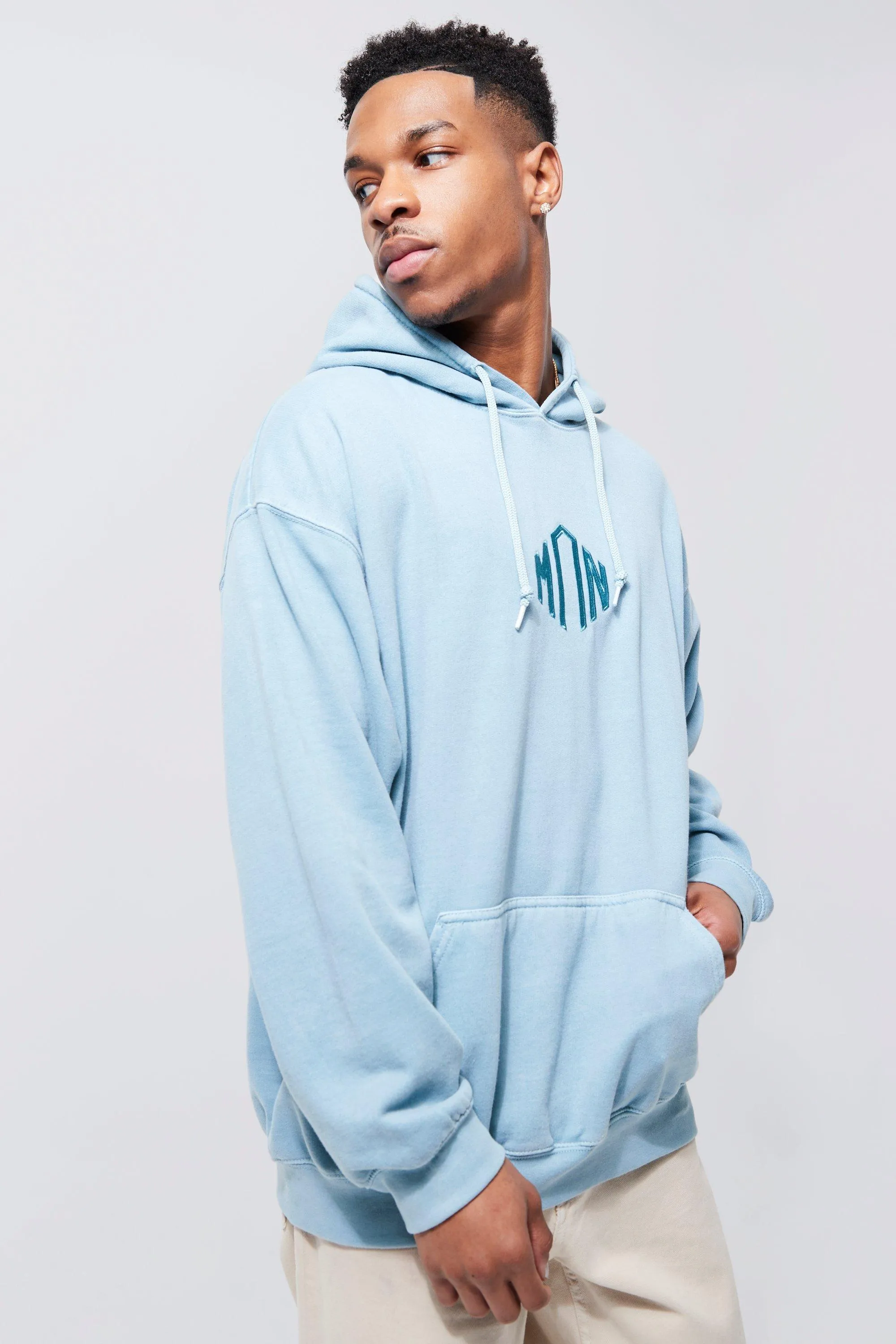 Man Diamond Oversized Washed Hoodie | boohooMAN UK