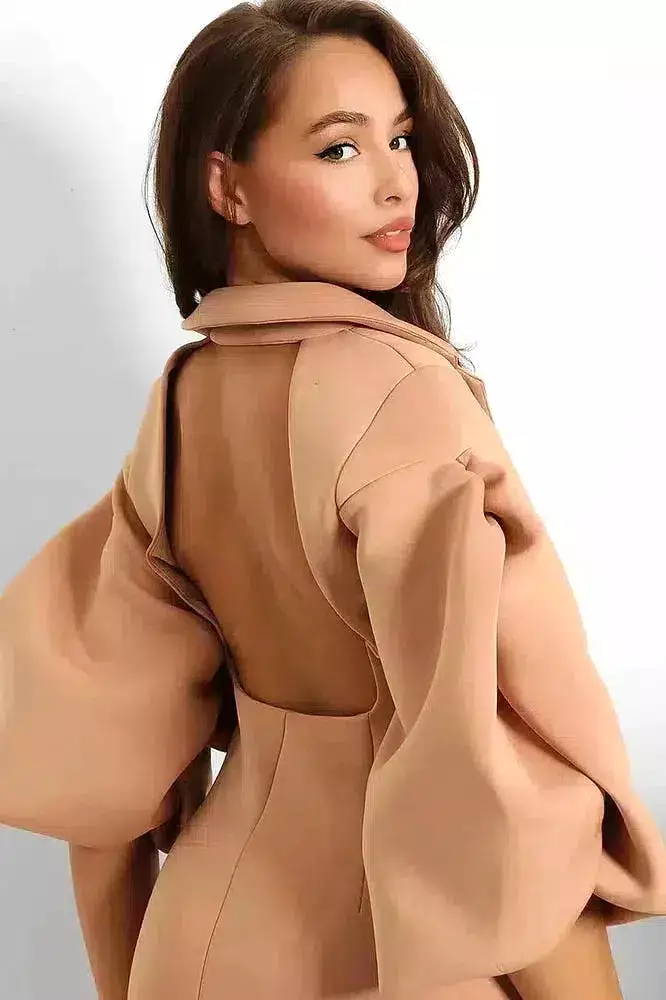 Mauve Open Back Extreme Sleeves Scuba Blazer Dress