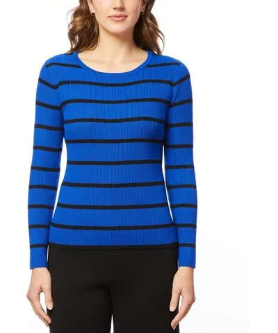 Melissa Paige Women's Scoop Neck Ribbed Striped Sweater