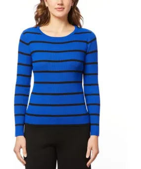 Melissa Paige Women's Scoop Neck Ribbed Striped Sweater