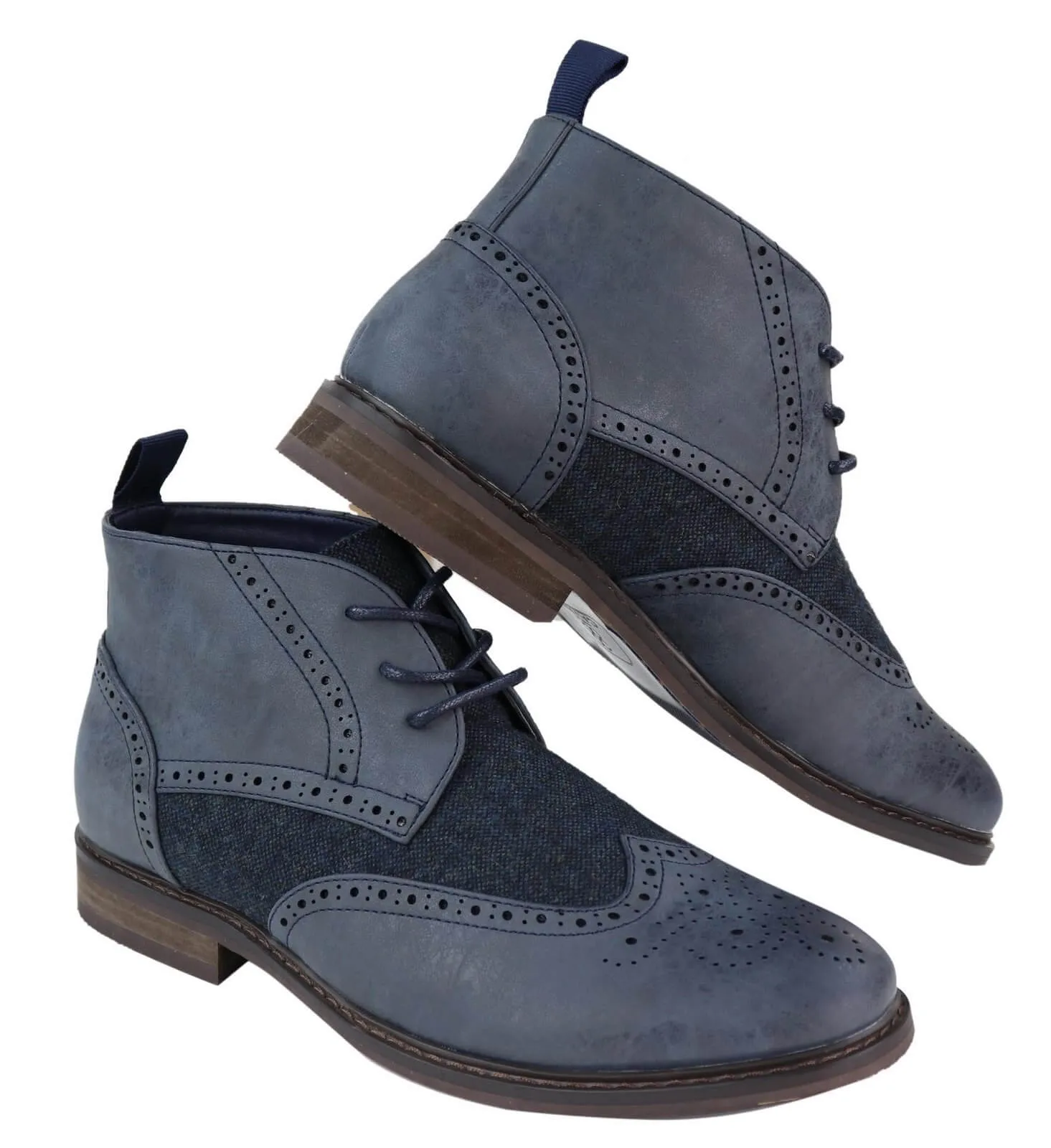 Mens Leather & Tweed Laced Ankle Boots