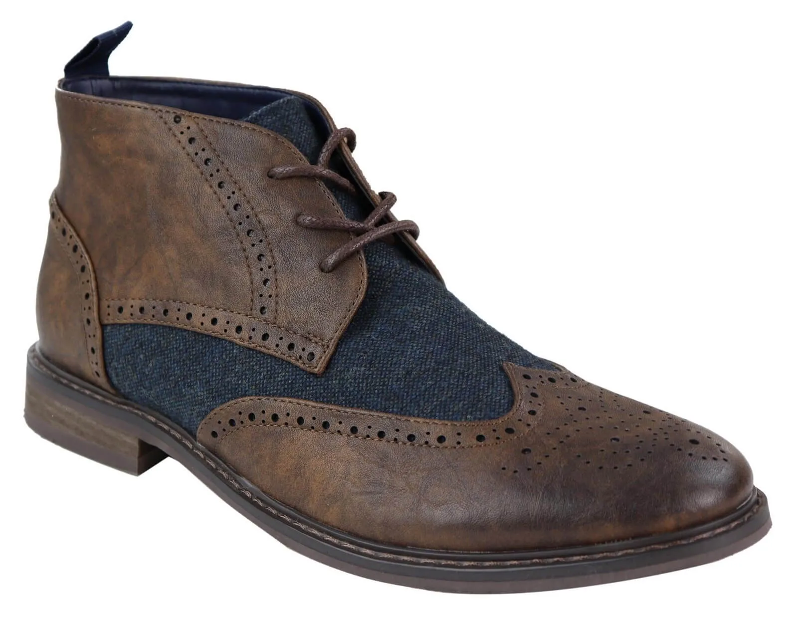 Mens Leather & Tweed Laced Ankle Boots