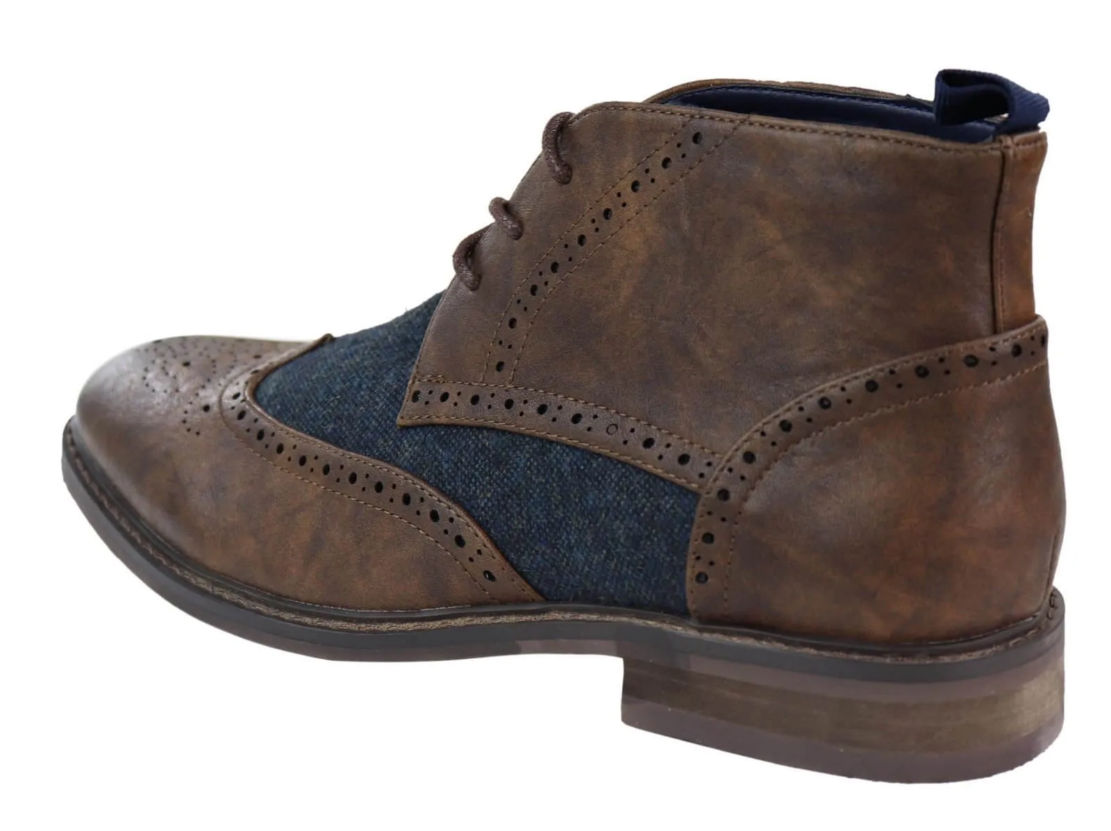 Mens Leather & Tweed Laced Ankle Boots