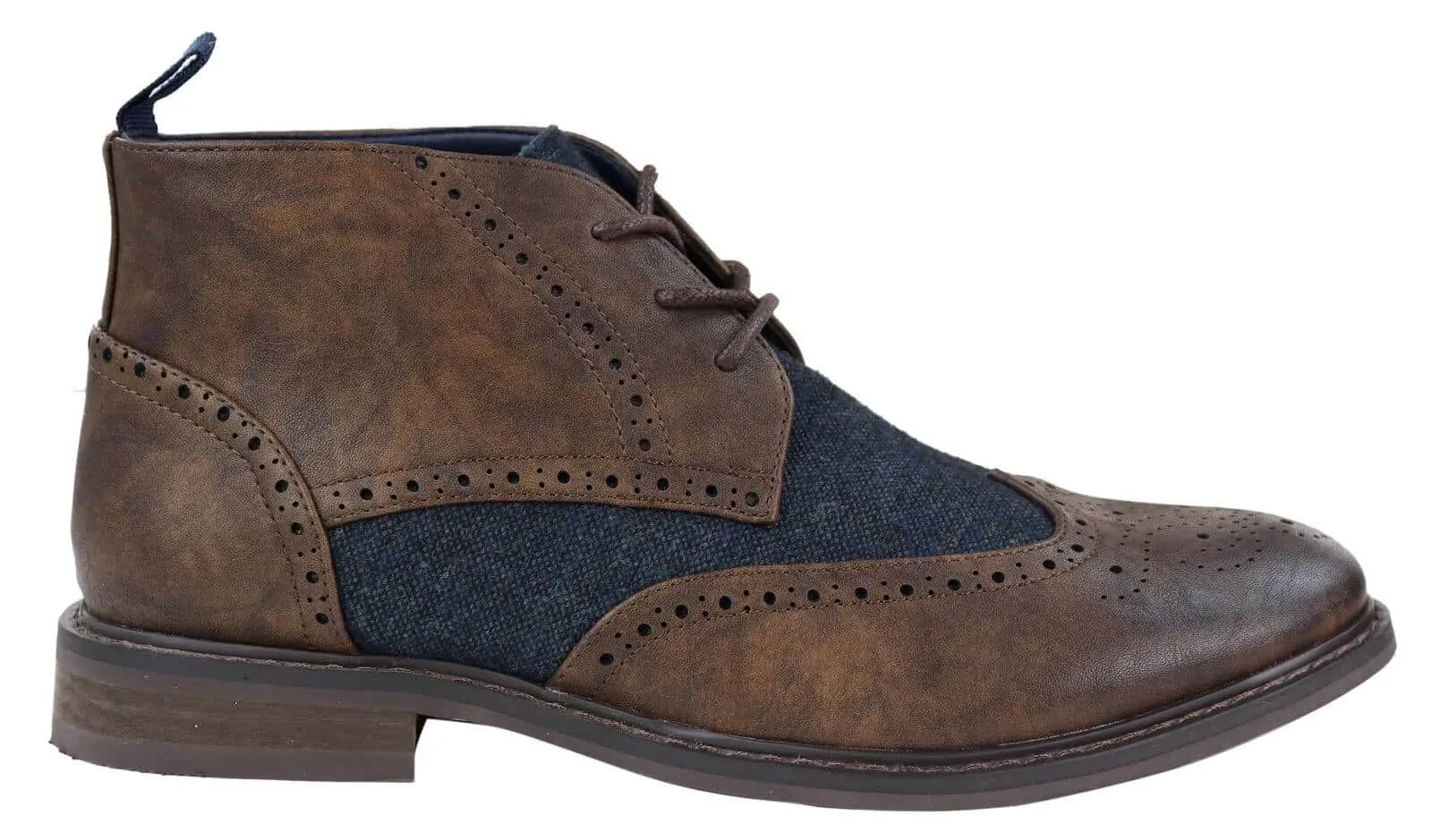 Mens Leather & Tweed Laced Ankle Boots