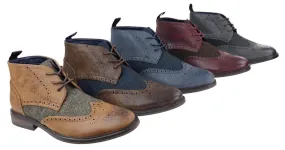 Mens Leather & Tweed Laced Ankle Boots