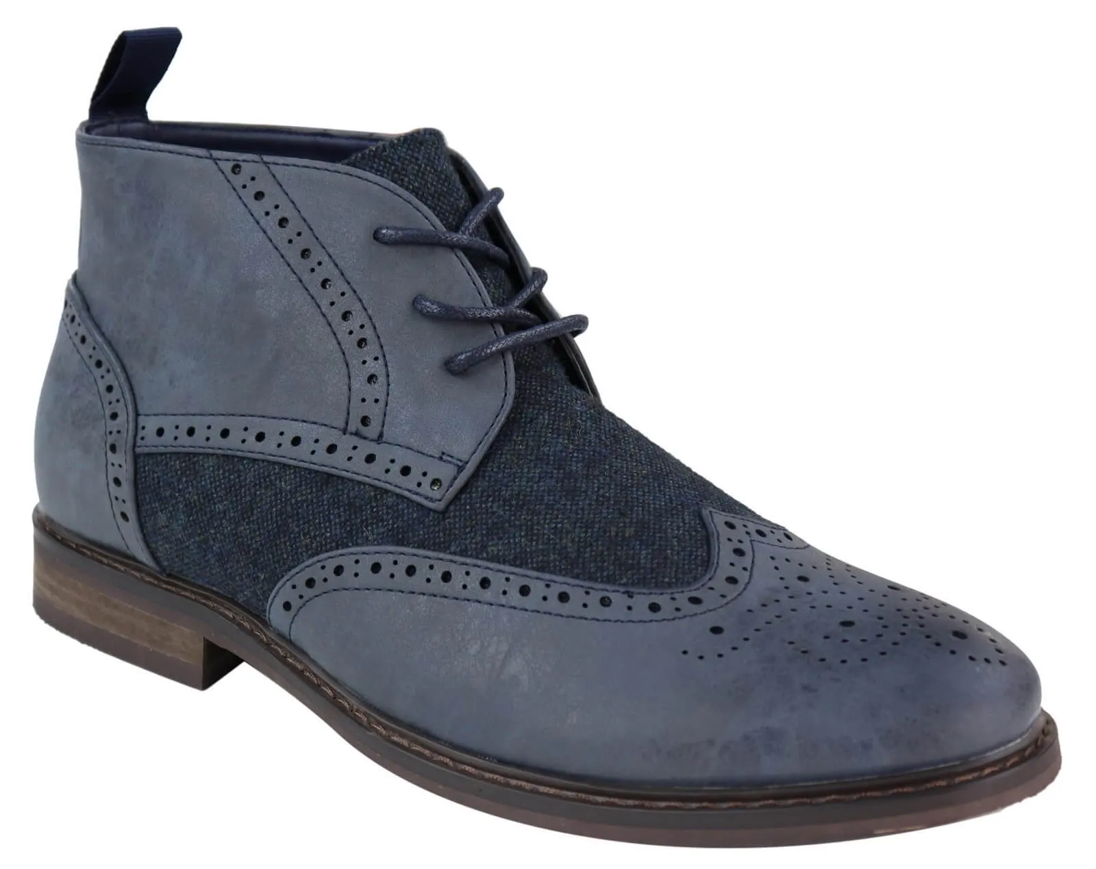 Mens Leather & Tweed Laced Ankle Boots