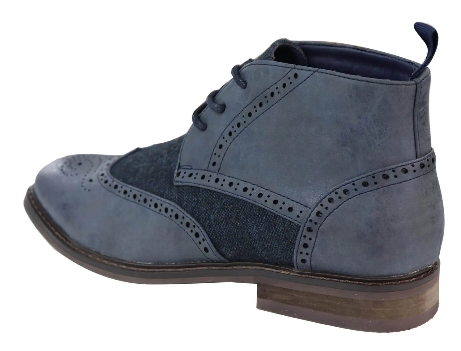 Mens Leather & Tweed Laced Ankle Boots