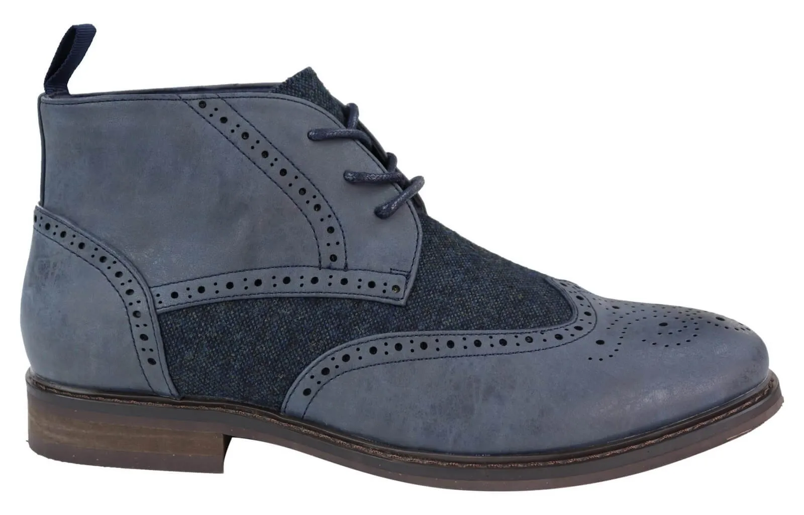 Mens Leather & Tweed Laced Ankle Boots