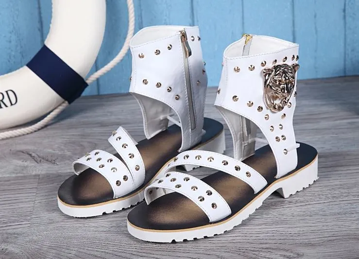 Men's Luxury Handmade Genuine Leather Rivets Decor Ankle Sandal Shoes