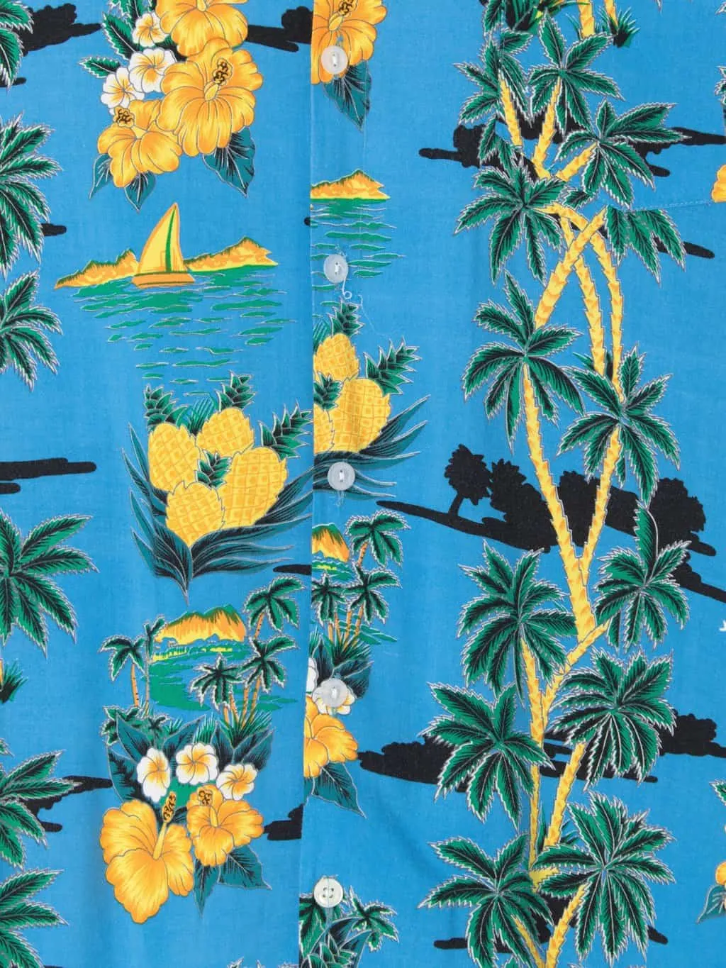 Mens Vintage Hawaiian floral shirt in azure blue with yellow pineapples Santo Domingo – 2XL