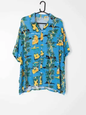 Mens Vintage Hawaiian floral shirt in azure blue with yellow pineapples Santo Domingo – 2XL