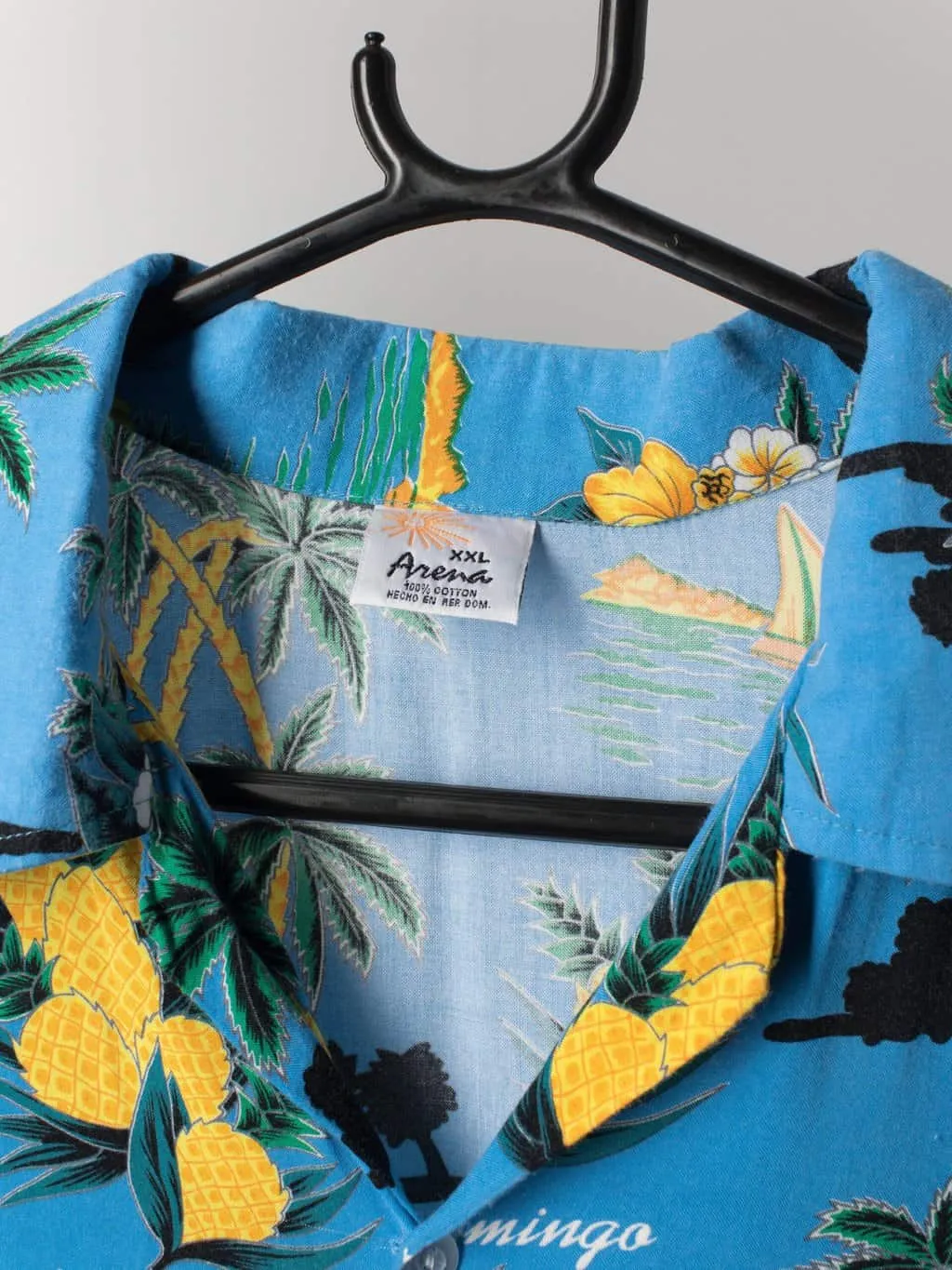 Mens Vintage Hawaiian floral shirt in azure blue with yellow pineapples Santo Domingo – 2XL