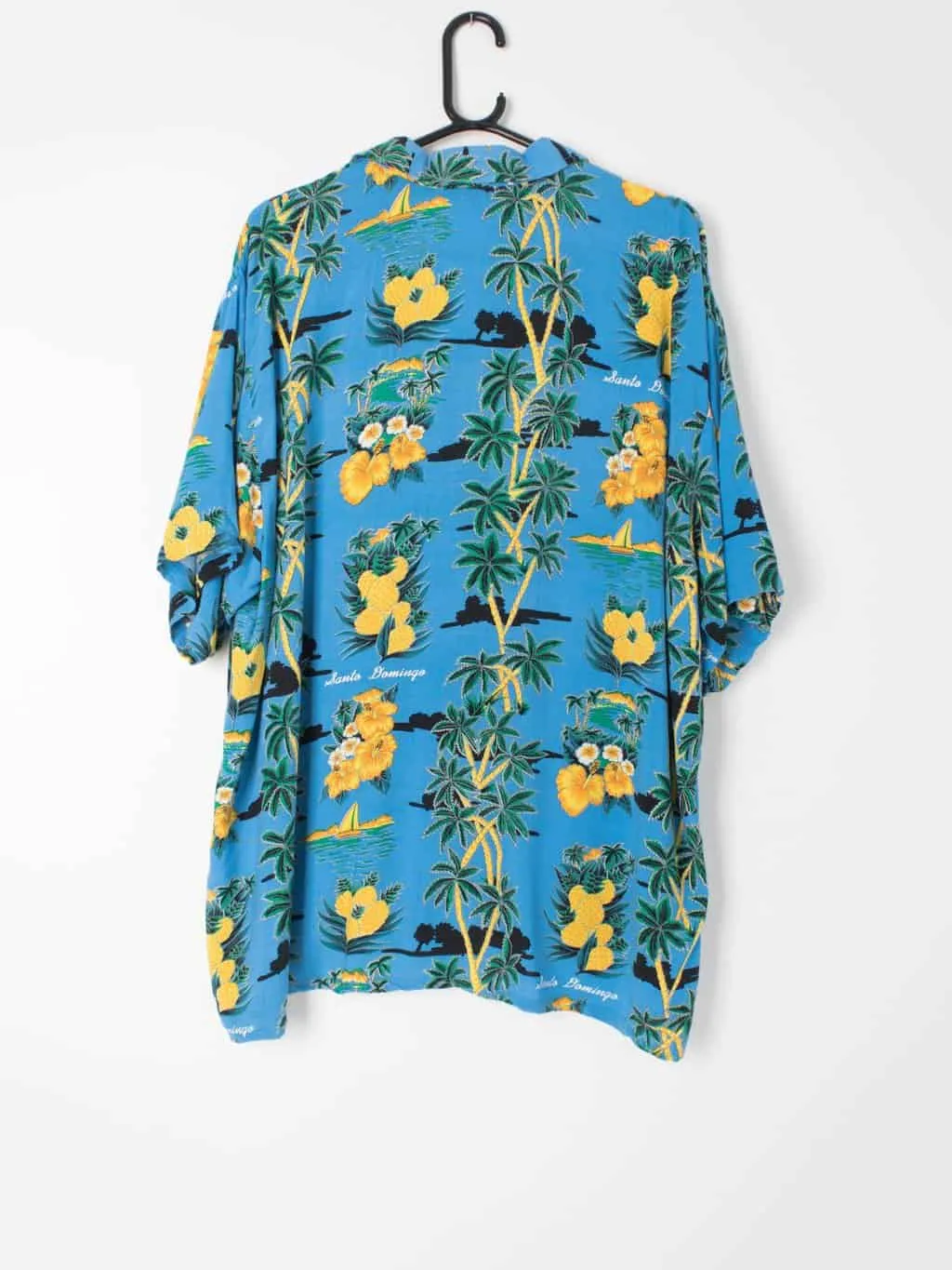 Mens Vintage Hawaiian floral shirt in azure blue with yellow pineapples Santo Domingo – 2XL