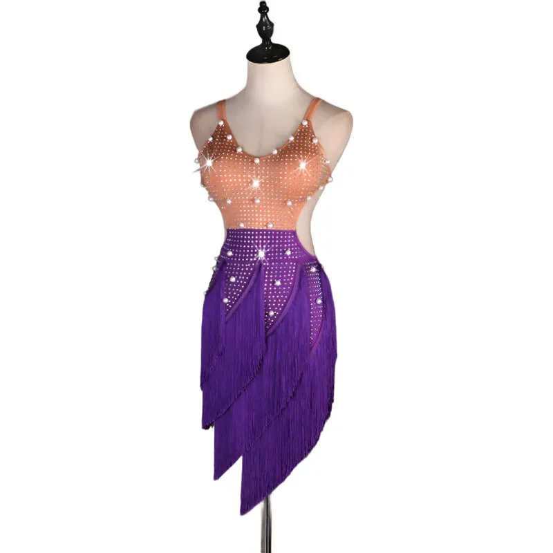 Multi Color Fringe Rhythm Competition Dress | LQ001