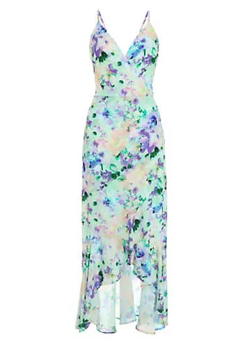 Multi Floral Crepe Strappy Midi Dress with Frill Detail by Quiz | Look Again