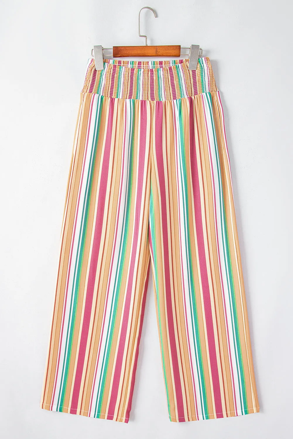 Multicolor Striped Smocked High Waist Wide Leg Pants