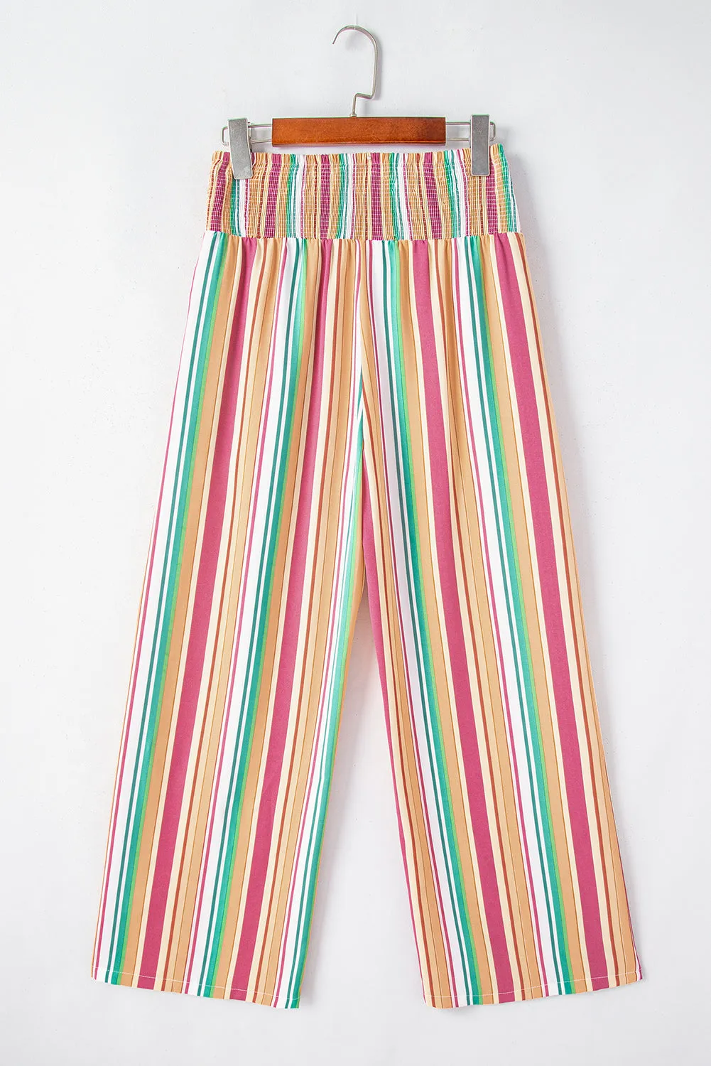 Multicolor Striped Smocked High Waist Wide Leg Pants