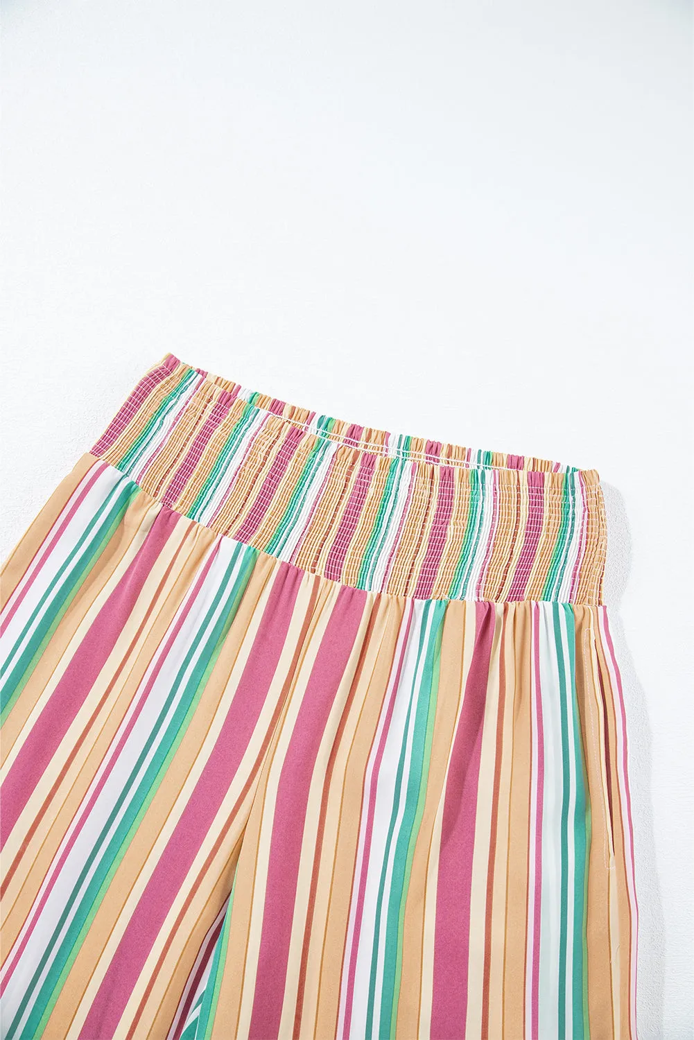 Multicolor Striped Smocked High Waist Wide Leg Pants