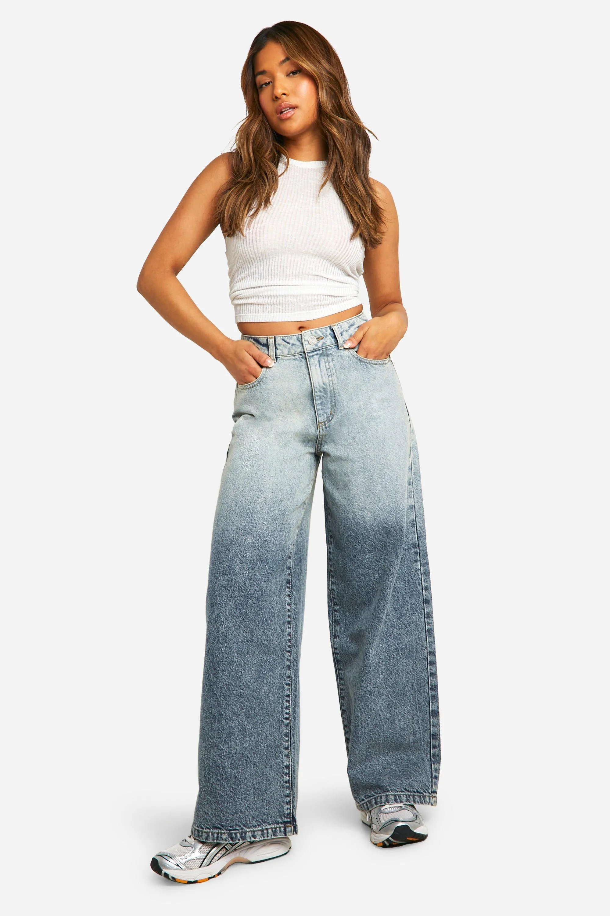 Petite Basics High Waisted Super Wide Leg Jeans