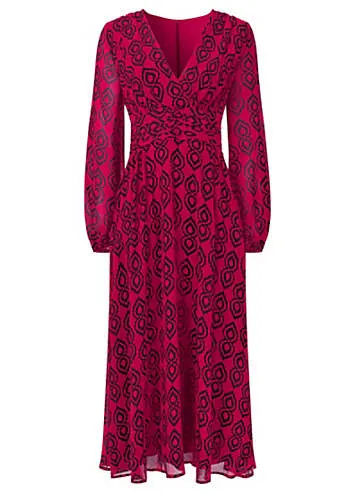 Petite Bold V-Neck Geometric Print Midi Dress by Joe Browns | Look Again