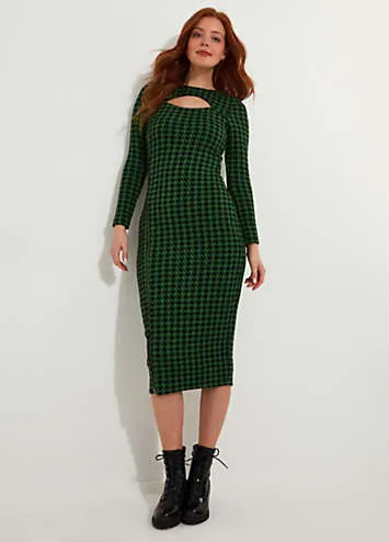 Petite Cutout Zip-Front Jacquard Checkered Bodycon Midi Dress by Joe Browns | Look Again