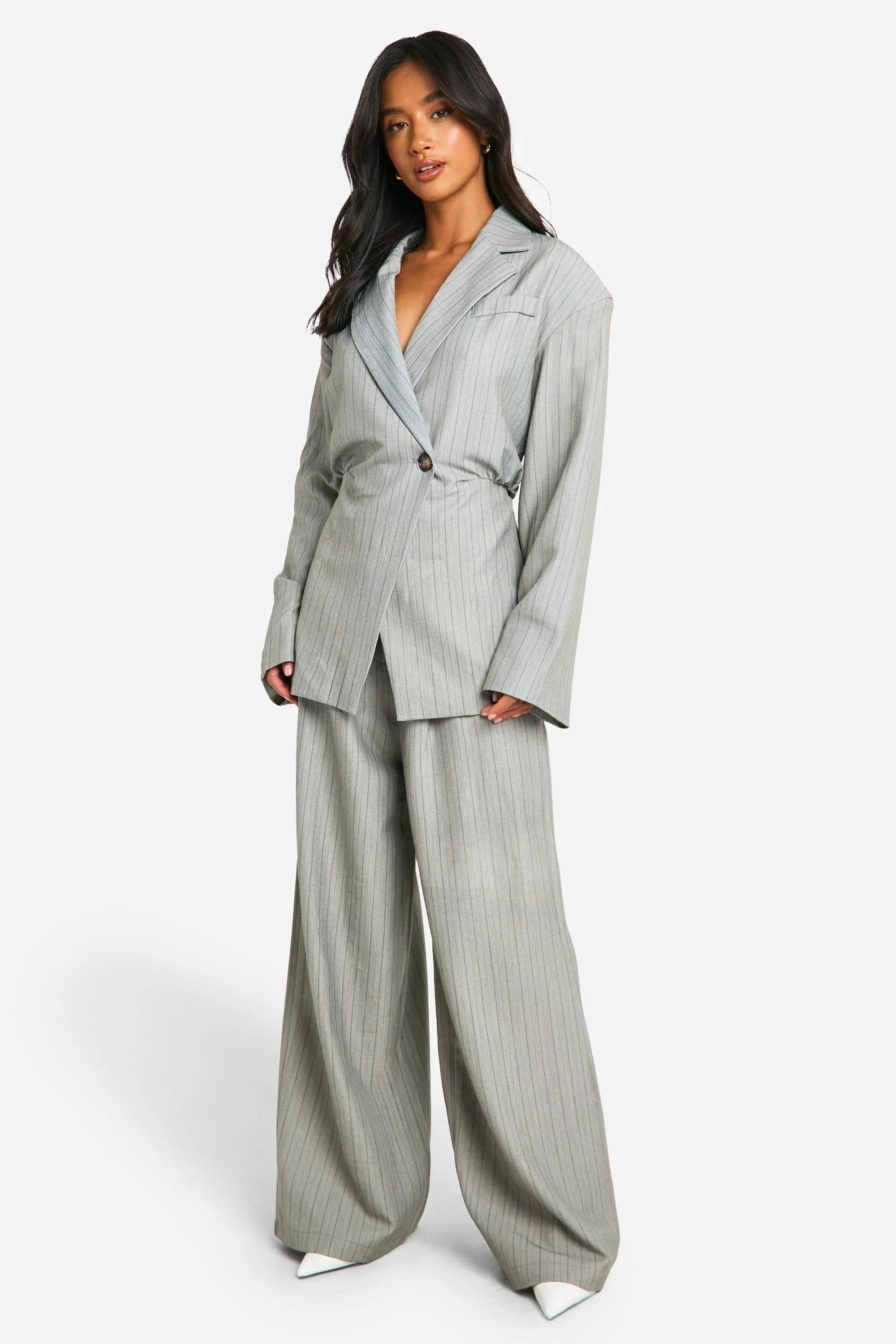 Petite Shaped Waist Pinstripe Tailored Jacket