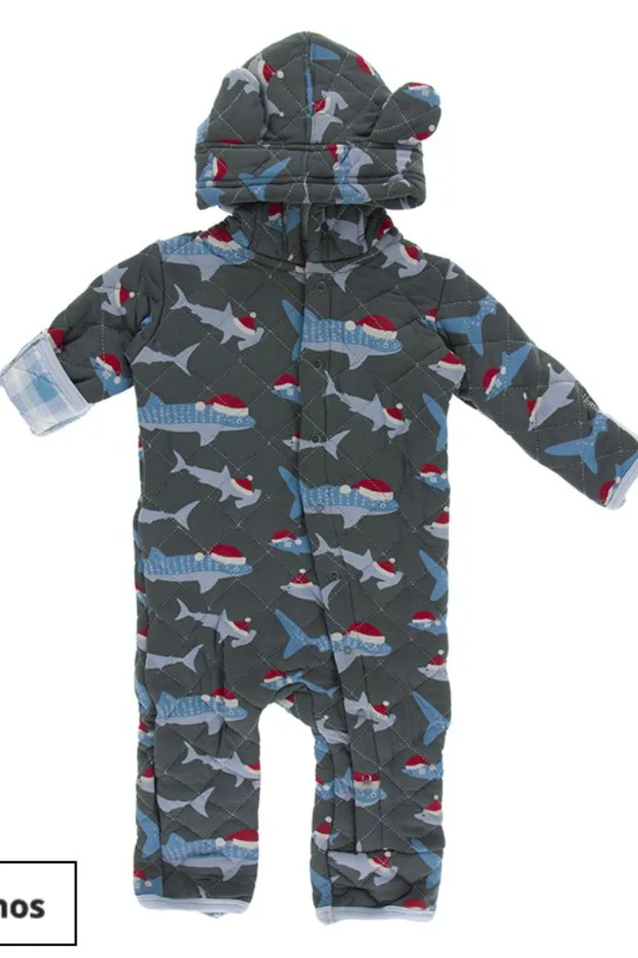 Pewter Santa Sharks/Blue Moon Quilted Hoodie Coverall