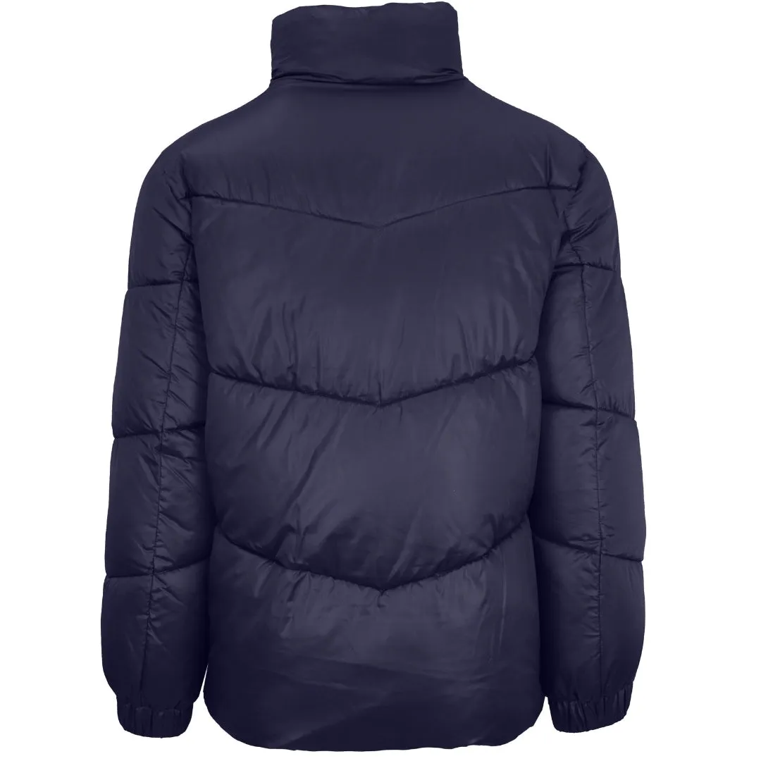 Plein Sport Bold Vertical Logo Shiny Padded Navy Blue Jacket