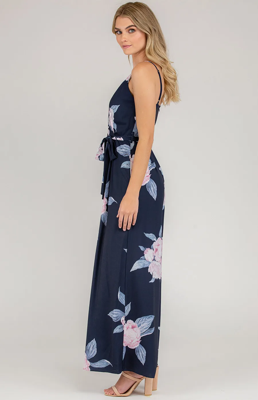 Printed V-Neck Jumpsuit with Wide Leg (AJP828-2B)